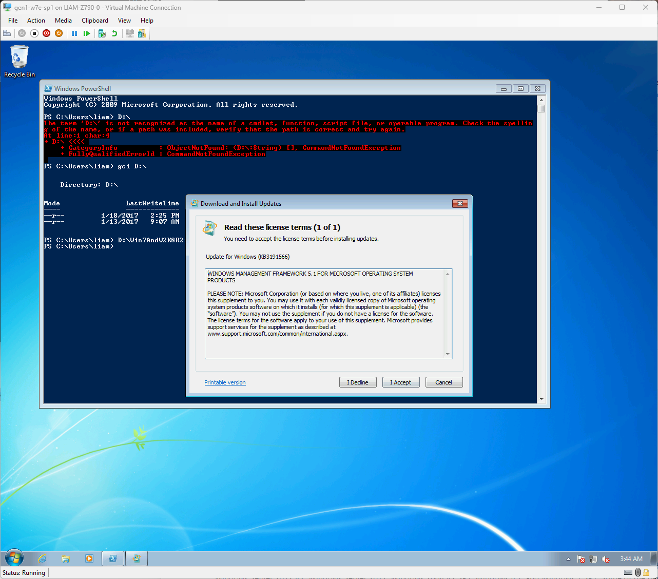 A screenshot of the Windows Management Framework 5.1 installer’s splash screen on our Windows 7 workstation