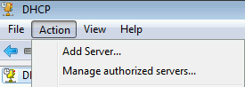 A screenshot of the DHCP MMC’s ‘Action’ context menu