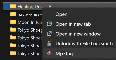 Screenshot of context menu showing option to open directory with MP3tag