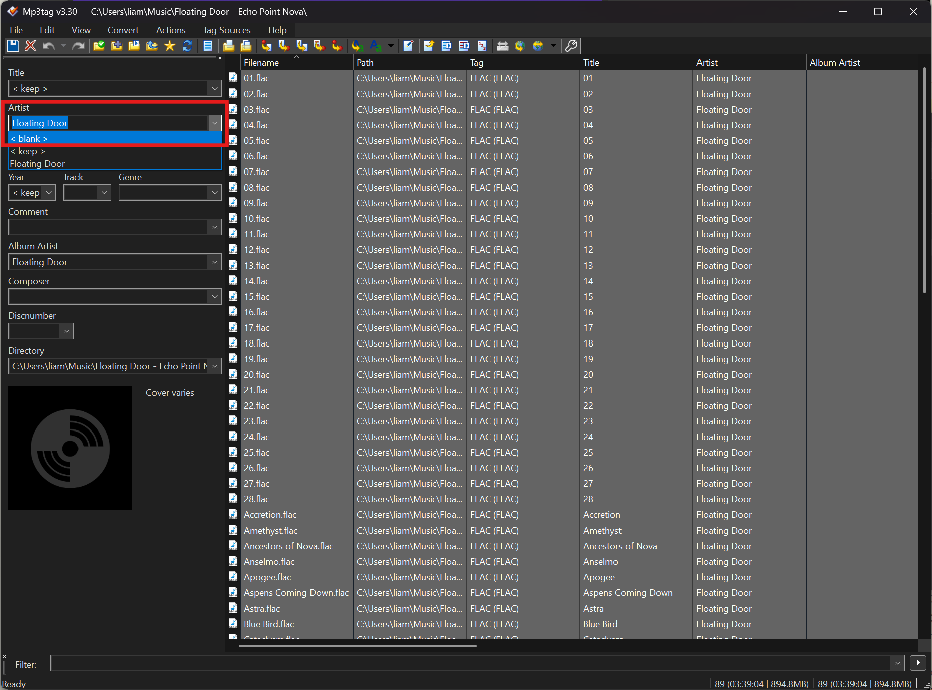 Blanking the Artist field on a bunch of songs with MP3tag